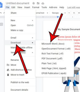 how to save Google Docs as docx