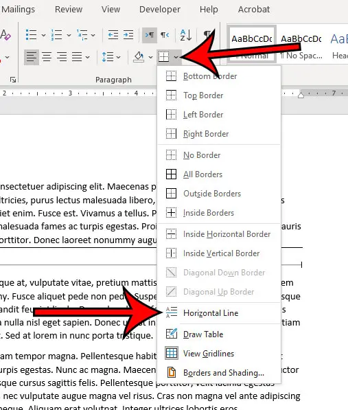 how to add a solid line from the Borders menu