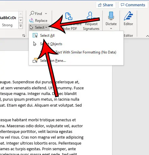 how to select all in Microsoft Word for Office 365