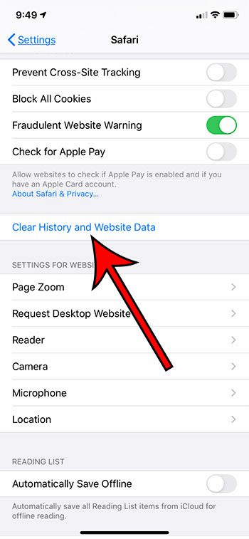 clear history and website data iphone