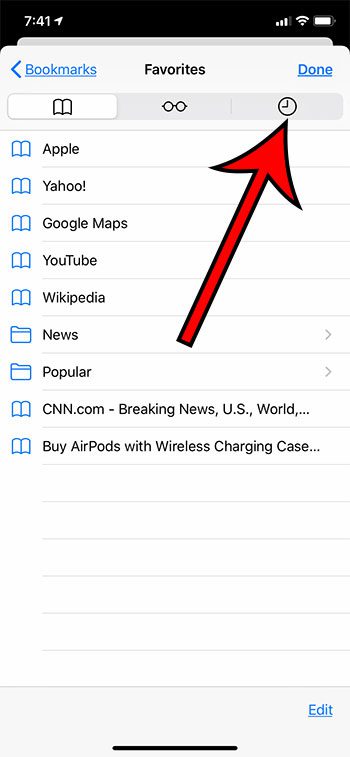 how to view history in Safari on an iPhone
