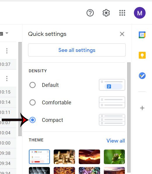 cómo cambiar a la vista compacta en Gmail