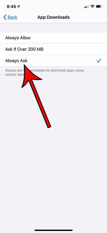iPhone always ask before app downloads over cellular
