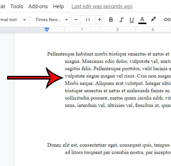 example of a hanging indent in Google Docs