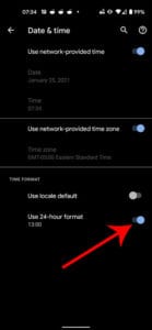 how to use 24 hour time on the Google Pixel 4A