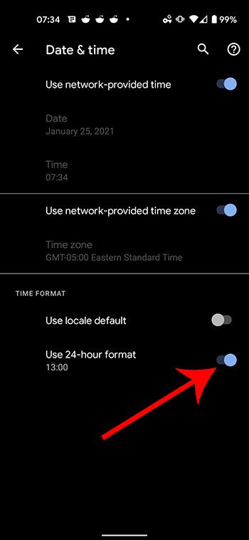 how to use military time on the Google Pixel 4A