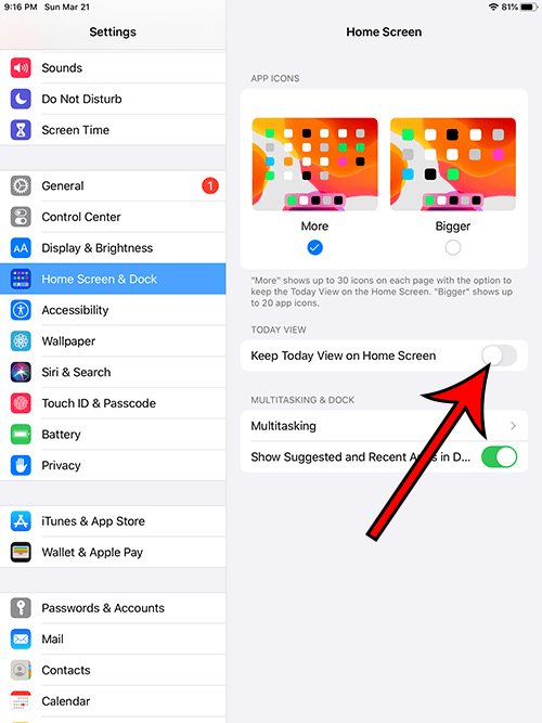 how to disable Today View on the iPad Home screen