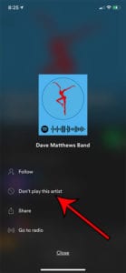how to block an artist in Spotify on an iPhone