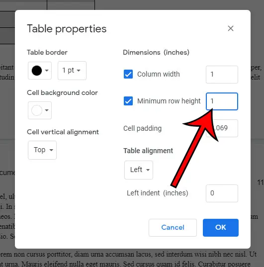 cómo configurar la altura de la fila de la tabla de Google Docs
