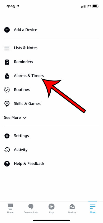 select Alarms and Timers
