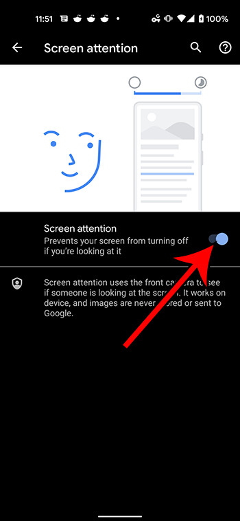how to enable screen attention on a Google Pixel 4A