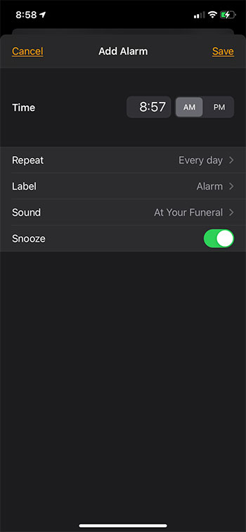 change the rest of the alarm settings