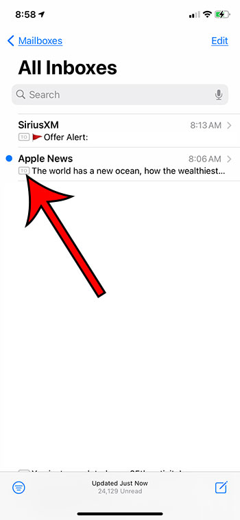 example of the to cc labels in mail on iPhone