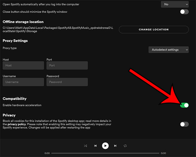how to enable or disable hardware acceleration Spotify