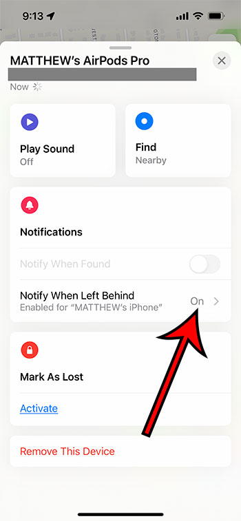 choose the Notify when left behind option