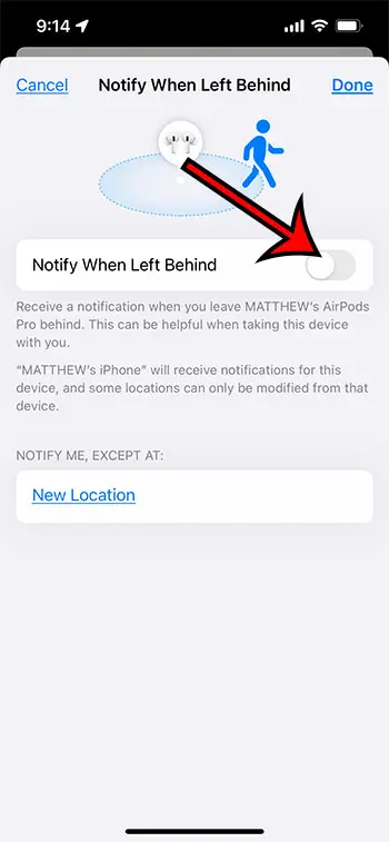 how to turn off the Airpods left behind notification on an iPhone