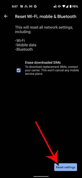 how to reset network settings on a Google Pixel 4A