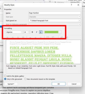 how to change font of page numbers in Word