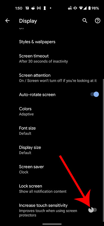 how to increase touch sensitivity on Google Pixel 4A