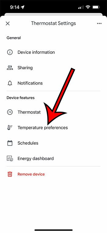 select the Temperature preferences option