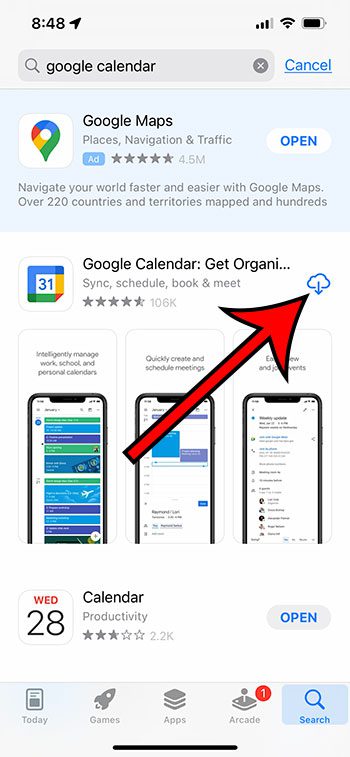 how to get the iPhone Google Calendar app