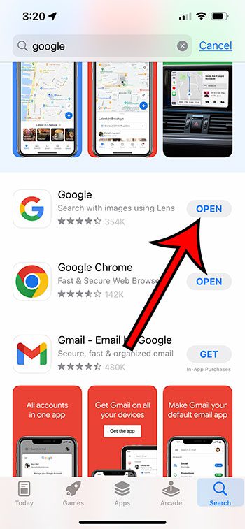search for and download the Google app