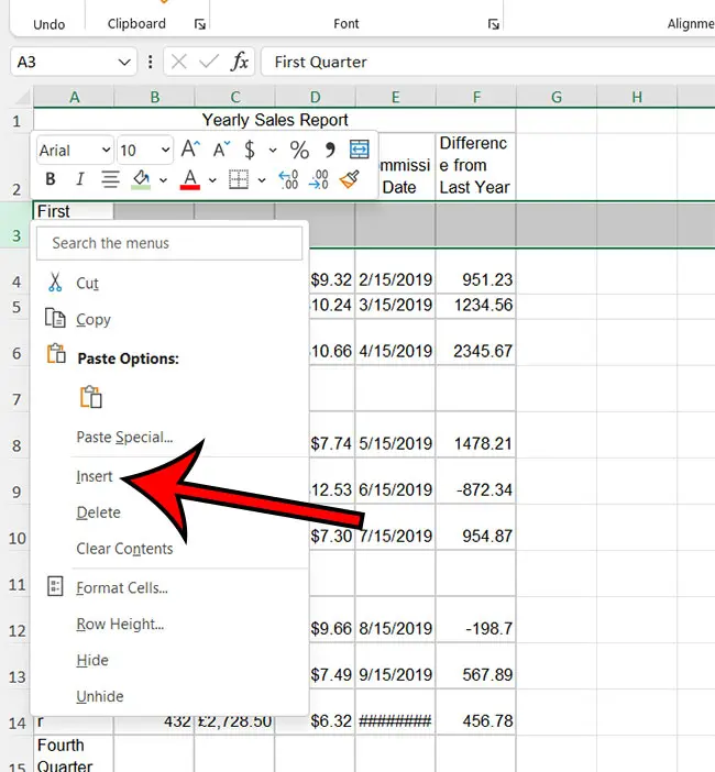 how to insert a row in Excel