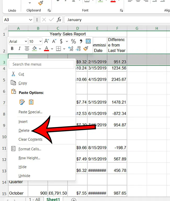 how to delete a row in excel