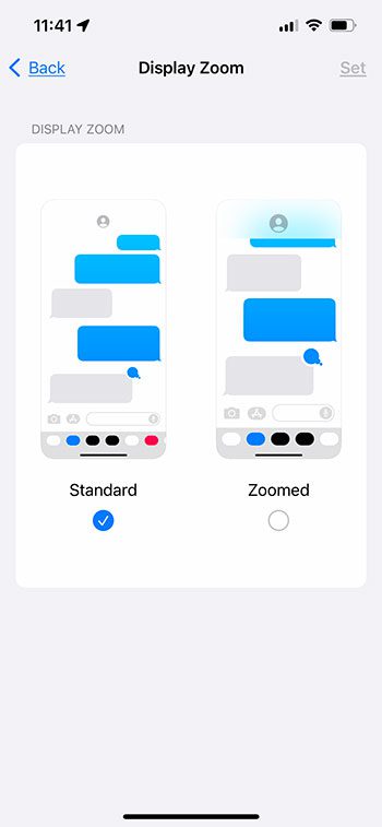 choose yoru iPhone display zoom option
