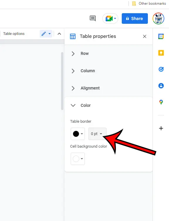 how to remove borders from a table in google docs