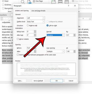 how to do hanging indent on Microsoft Word