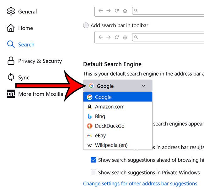 how to change the default search engine in Firefox
