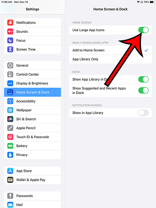 enable the Use Large App Icons option