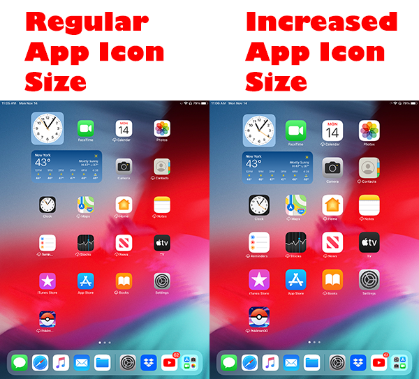 cómo aumentar el tamaño del icono de la aplicación en un iPad