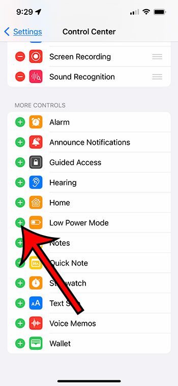 add Low Power Mode to the Control Center