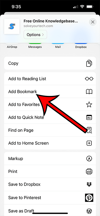 select the Add Bookmark option