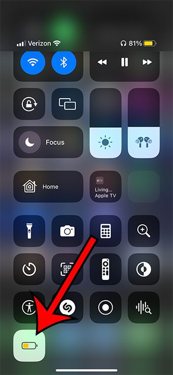 enable Low Power Mode from the iPhone 13 Control Center