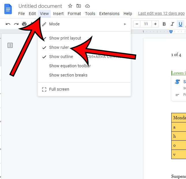 show the ruler in Google Docs