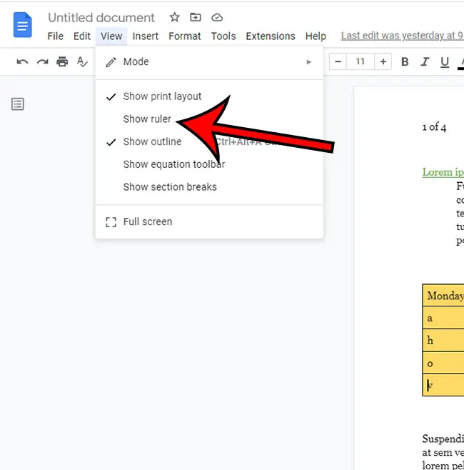 how to show vertical ruler in Google Docs