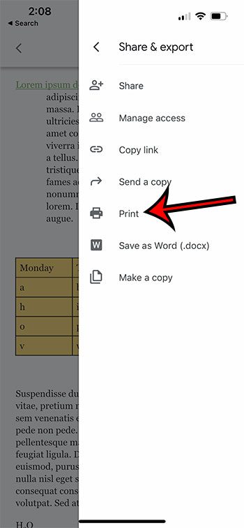 cómo imprimir un documento en Google Docs móvil