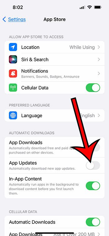 how to stop iPhone apps from updating autoamtically