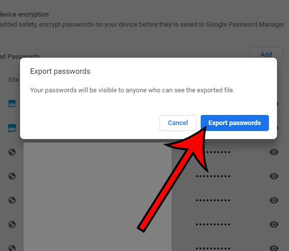 how to export my passwords list from Google Chrome