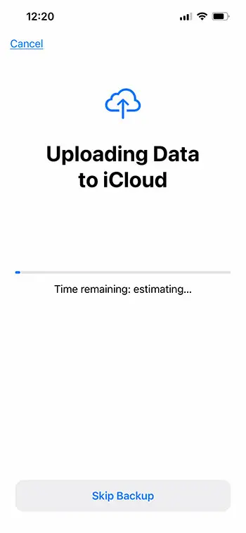 wair for the iCloud backup to cpmplete