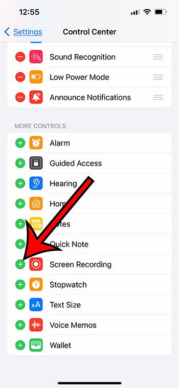 how to add the screen recording button to the iPhone Control center