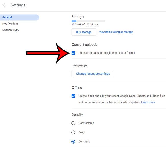 how to enable converting to Google Docs