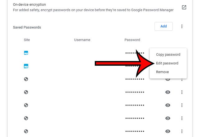 how to edit a saved password in Google Chrome