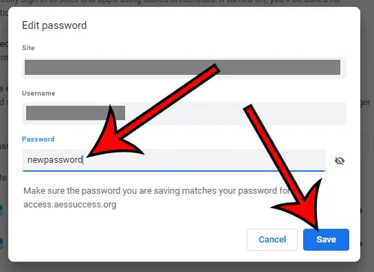 how to replace a saved password in my passwords list in Google Chrome