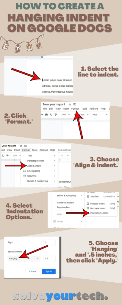 how to do hanging indent on Google Docs infographic