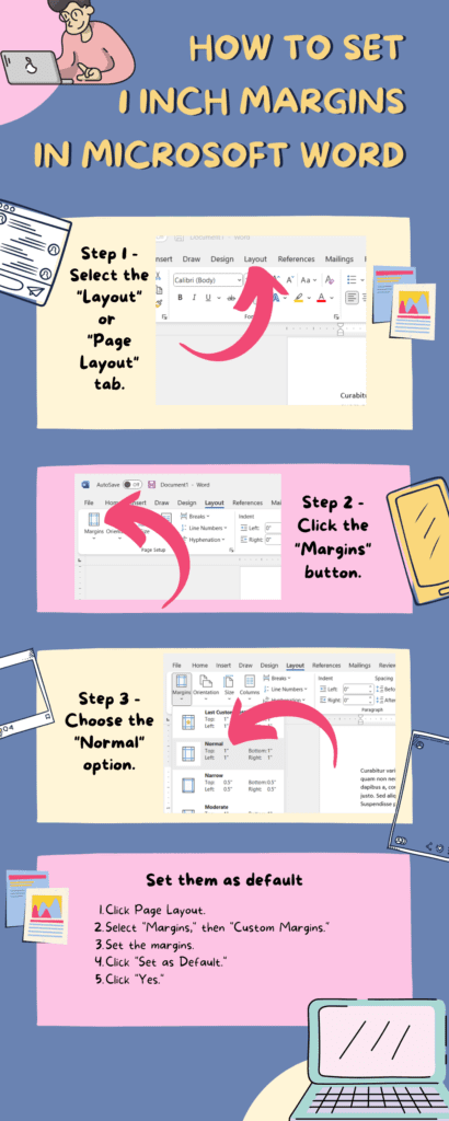 how to set 1 inch margins in Microsoft Word infographic
