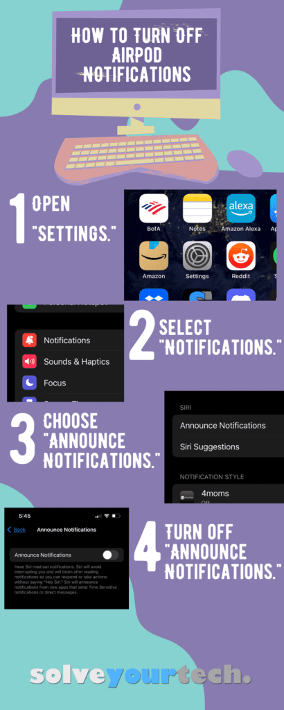 how to turn off AirPod notifications infographic